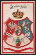 Kartka pocztowa przedstawiająca trójpolowy herb Rzeczypospolitej z 1863r.